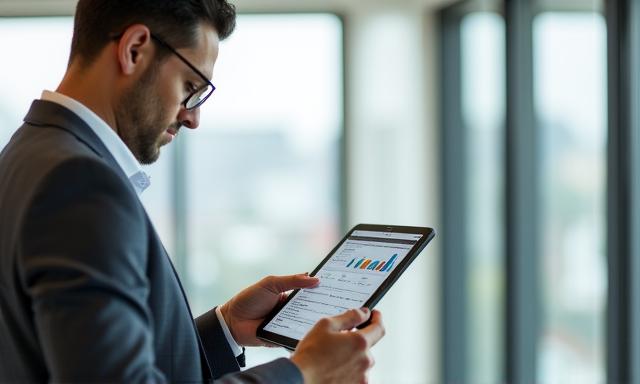 Professionista che analizza risparmi aziendali su una dashboard